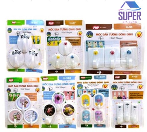 Vĩ 3 móc dán tường đóng đinh chịu lực 6 kg php - siêu dính siêu bền tiên lợi