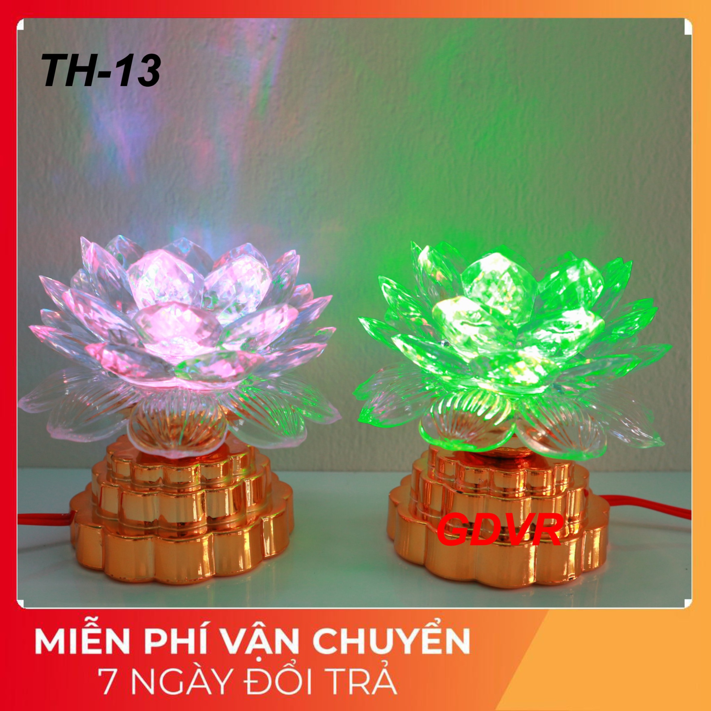 Bộ đèn thờ cúng hoa sen đổi nhiều màu - lên đèn để bàn thờ đèn hoa sen - Cao 11CM - 2 cái