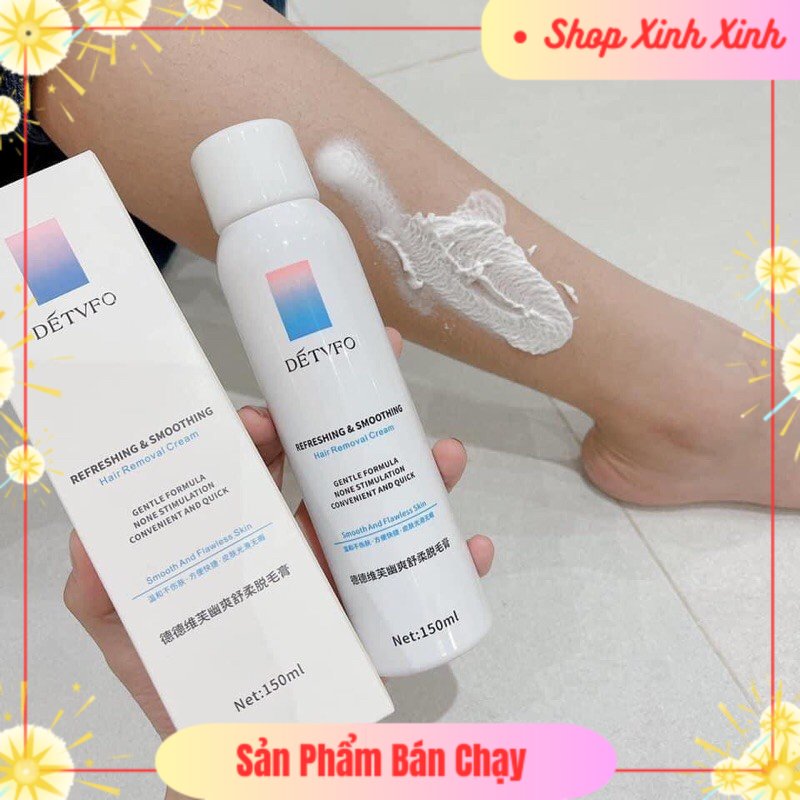 (Free Ship) Kem Tẩy Lông DETVFO 150ml Dạng Xịt Dịu Nhẹ, Lành Tính , Sạch Lông, Thu Nhỏ Chân lông