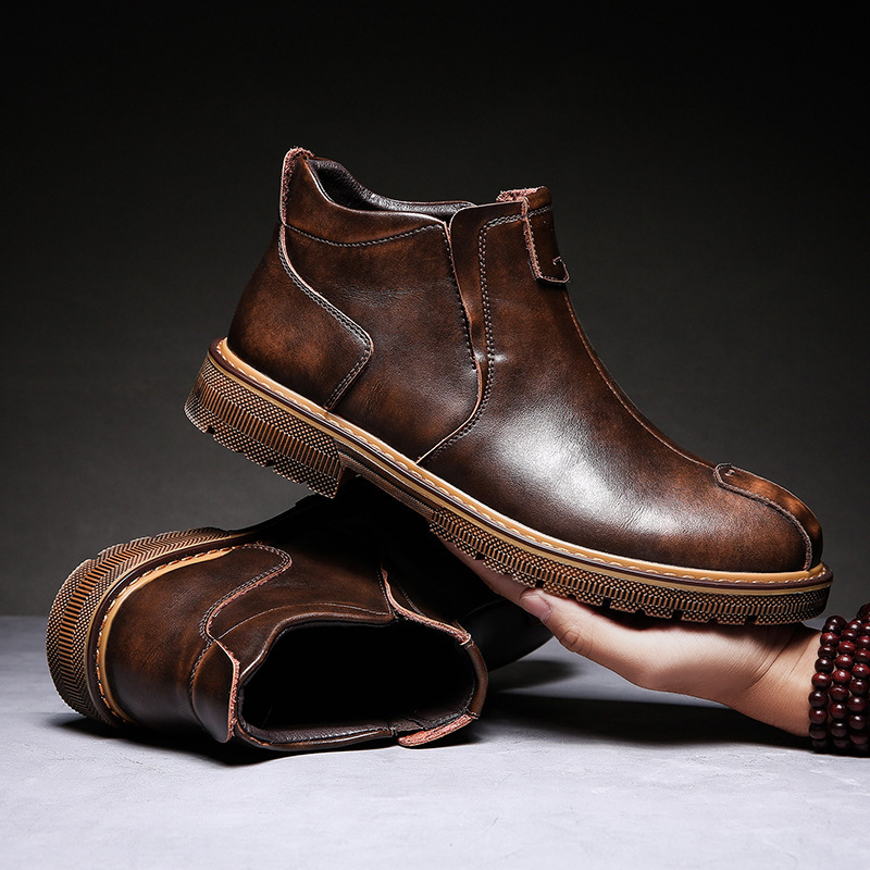 Bốn Mùa Hot Phong Cách Chelsea Martin Boots Thời Trang Hai Lớp Da Bò Giày