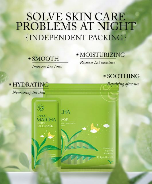 [ XẢ HÀNG LẤY TƯƠNG TÁC ] Mặt nạ ngủ matcha 1 bịch 15 gói nhỏ dưỡng trắng giảm thâm giảm mụn chống lão hóa cấp ẩm dưỡng da làm sáng da giảm mụn thâm hiệu quả