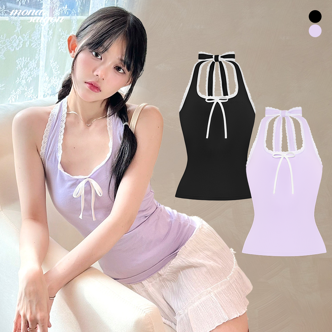 Áo yếm nữ phối ren cột nơ moná - rennie