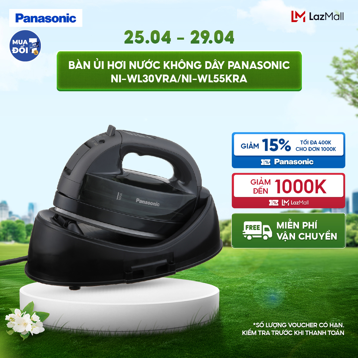 [Collect Voucher 1M trong Trạm Voucher]Bàn Ủi Hơi Nước Không Dây Panasonic NI-WL30VRA/NI-WL55KRA - Hàng Chính Hãng
