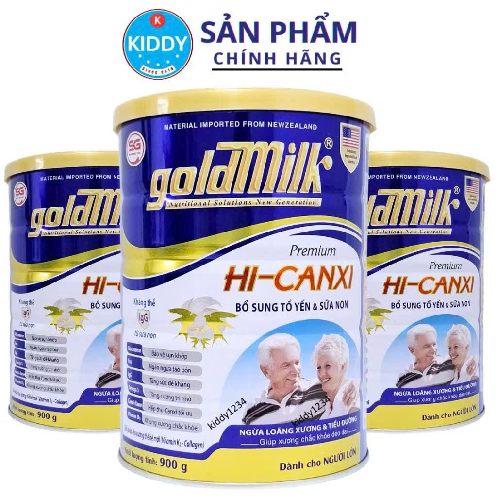 Sữa Goldmilk Hi Canxi 900g ngăn ngừa loãng xương, tiểu đường có bổ sung Tổ Yến & Sữa Non (date luôn mới)