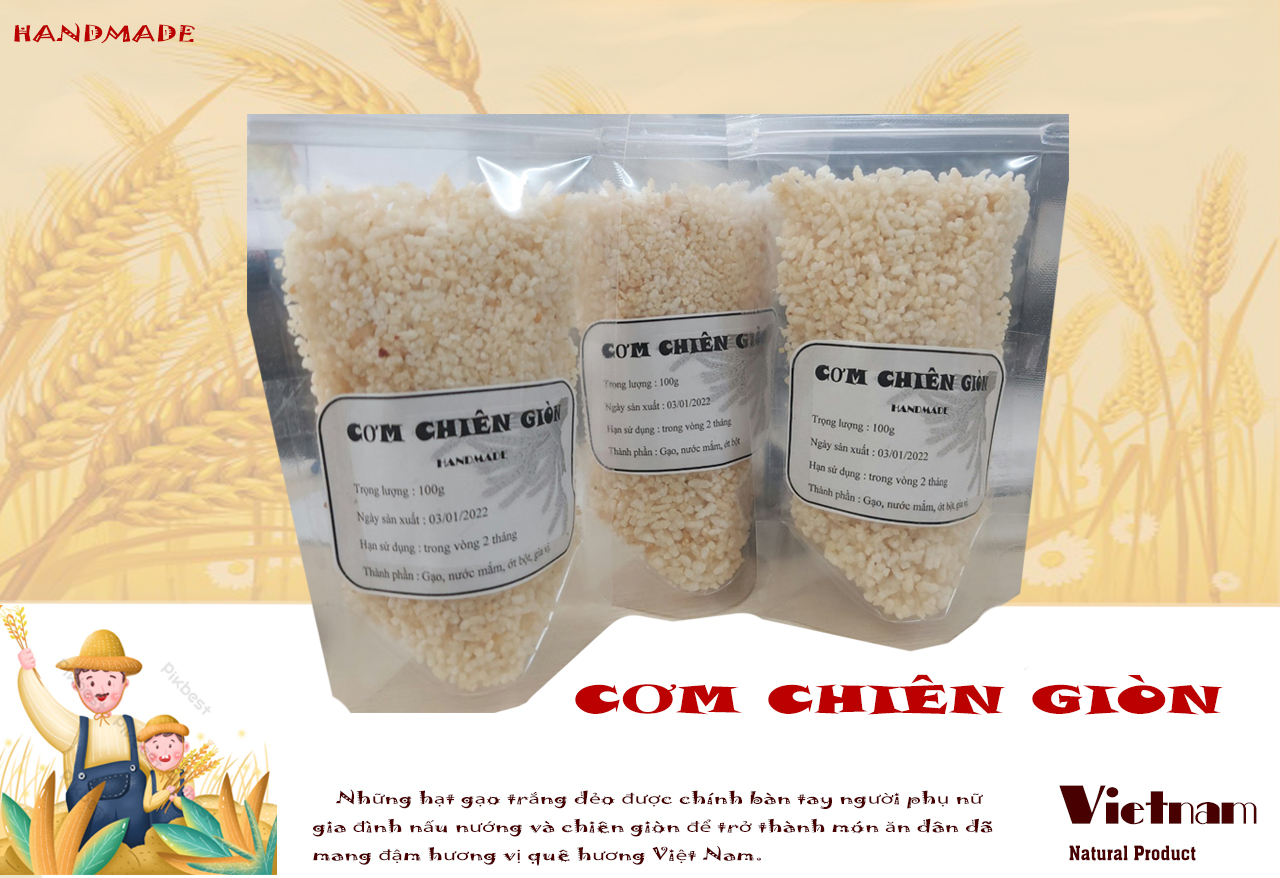 Cơm chiên giòn 500g vị giòn giòn, nhâm nhi hoặc là món ăn với cơm