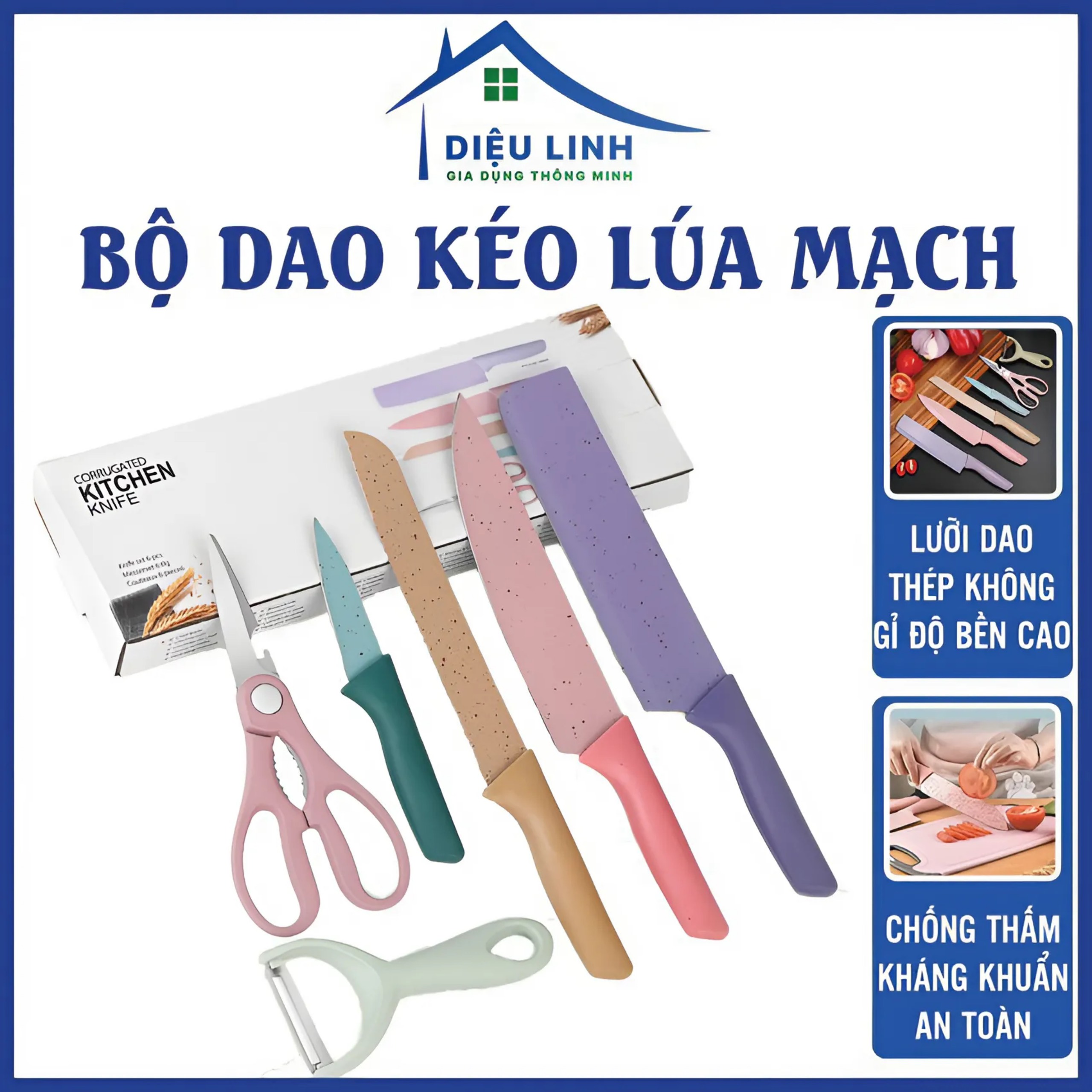 Bộ dao nhật 6 món lúa mạch bộ dao kéo everrich kitchen lúa mạch 6 món kháng khuẩn chống gỉ sét tiện lợi diieulinhshop