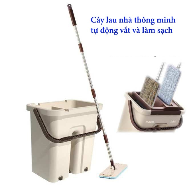 (tặng kèm 3 giẻ lau)- Bộ cây lau nhà tự vắt xoay 360 độ đa năng- thùng lau nhà 2 tromh 1-loại nhỏ-giao màu ngẫu nhiên