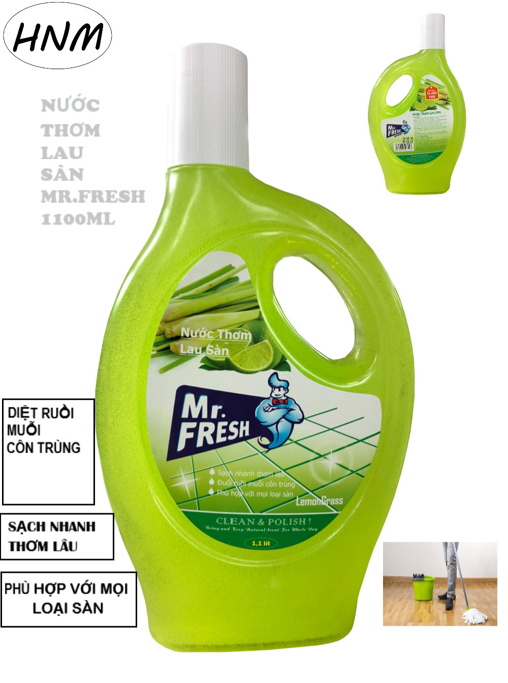 Nước thơm lau sàn mr.fresh 1.1l hương chanh sả hnm98
