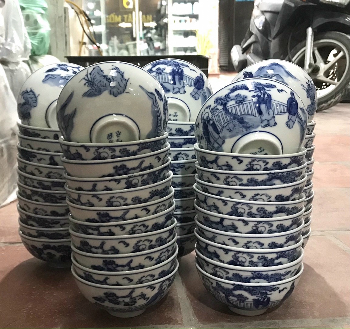 Bát, chén cơm Bát Tràng men lam phỏng cổ, chuẩn gốm sứ Bát Tràng loại 1