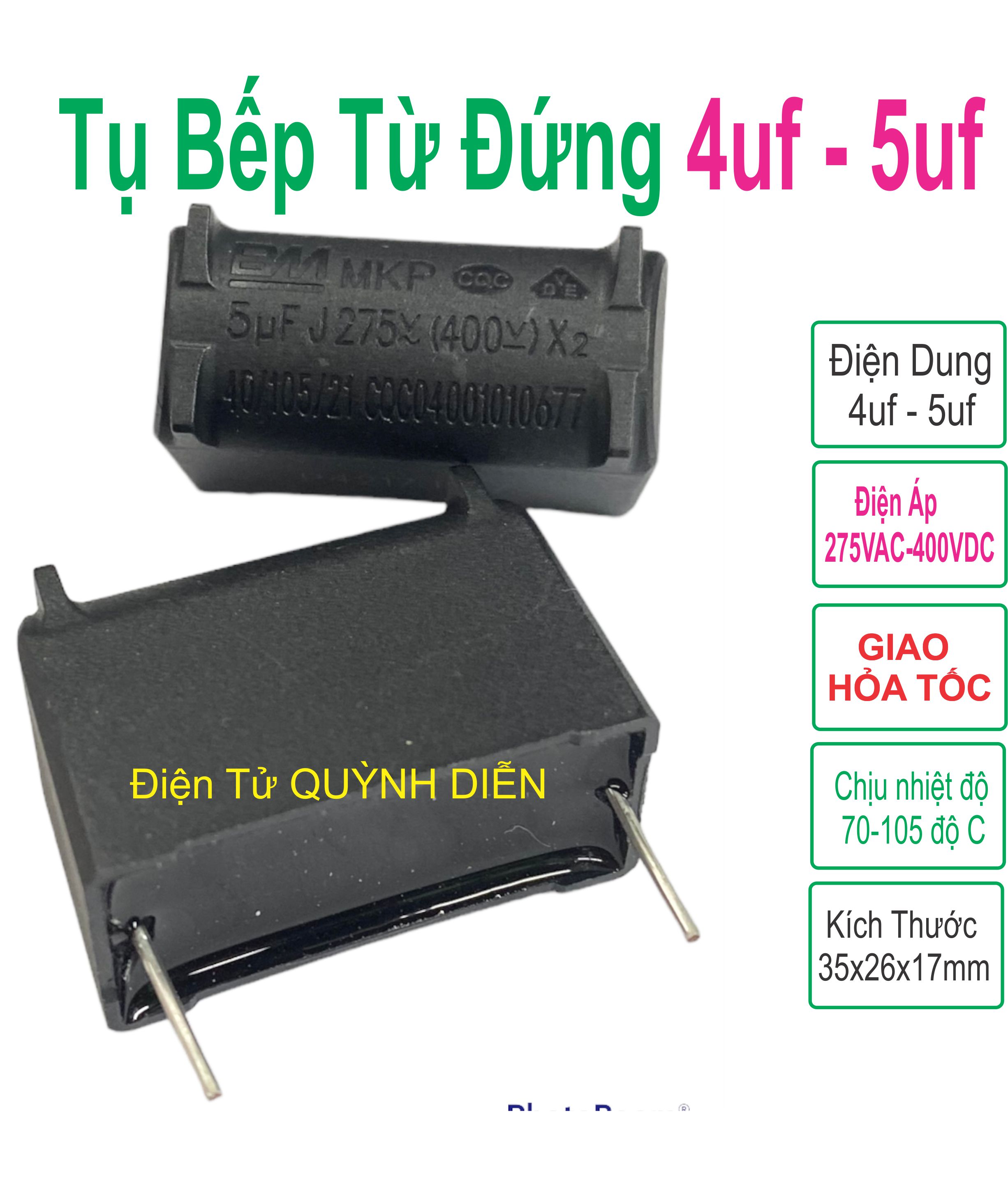 Combo 10 tụ bếp từ 4uf-5uf đứng ốm - linh kiện điện tử quỳnh diễn