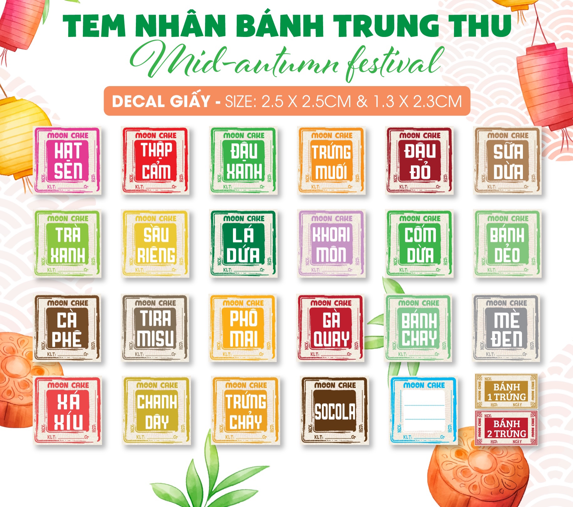Tem nhân bánh trung thu hình vuông tự ghi nsx -hsd chọn mẫu