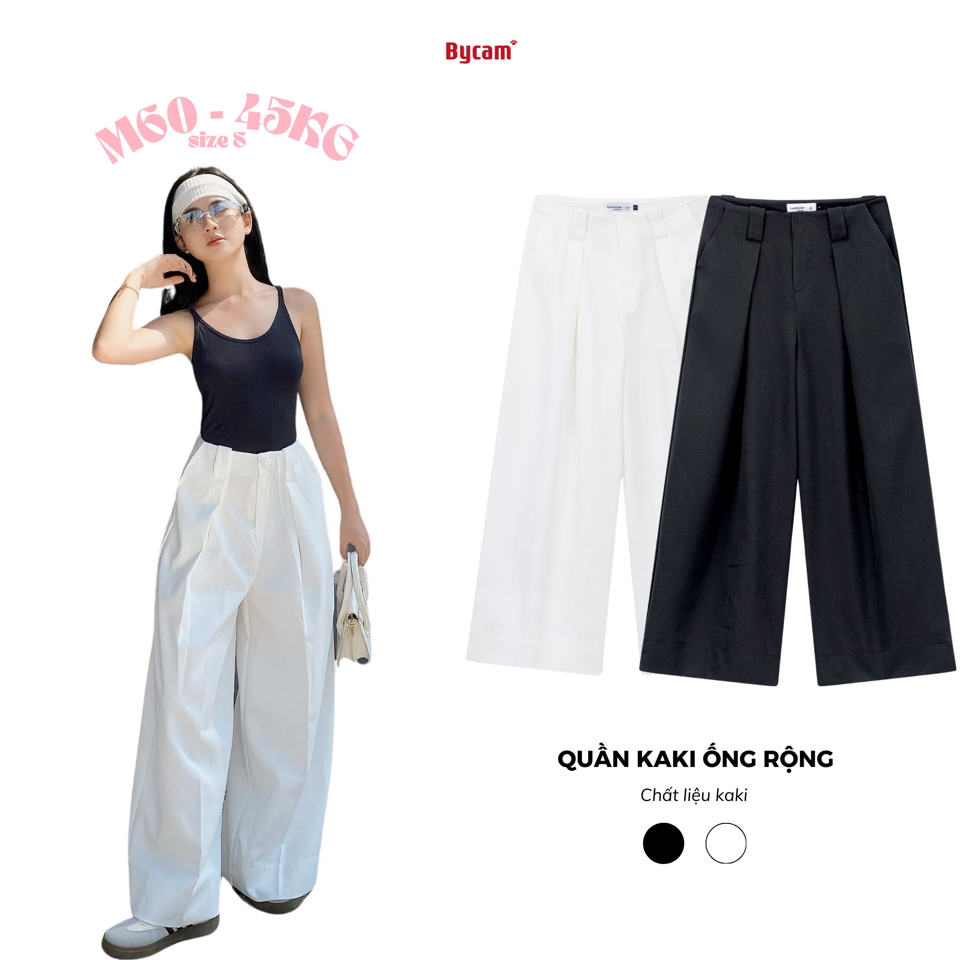 Quần kaki ống rộng basic cạp trễ phong cách châu âu 𝘽𝙮𝘾𝙖𝙢𝙘𝙖𝙢