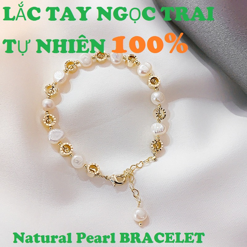 [HCM][GIÁ SỐC]Vòng đeo tay Ngọc Trai tự nhiên Kèm GIẤY KIỂM ĐỊNH SẢN PHẨM MẪU TẠI SJC Kèm hộp lót Nhung/ gấm hạt cấu trúc vân tay Màu Trắng Ngà Phối bánh xe chuông mạ vàng 18K Hạt Trai 6li [MIỄN PHÍ VẬN CHUYỂN]