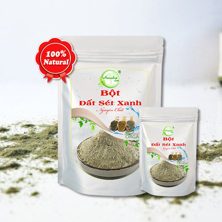 Bột đất sét XANH  ● Tẩy tế bào chết, giải độc cho da ● Giảm mụn bọc, mụn trứng cá làm dasưng đỏ Henashop