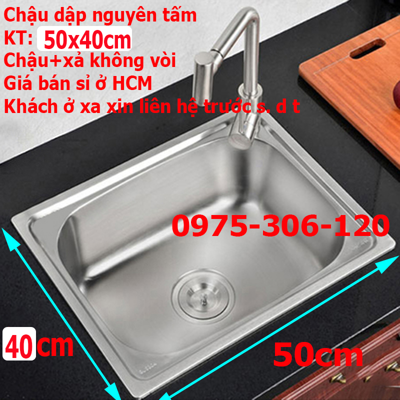 SIÊU SỈ Chậu Rửa Chén Bát 100% INOX N38 5040 và Bộ Xả chậu