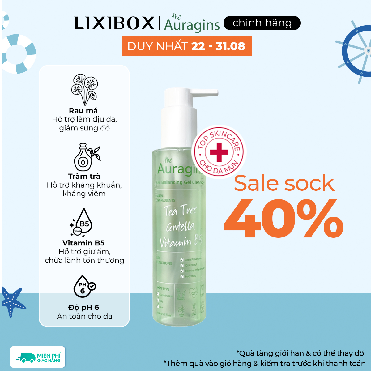 Gel Rửa Mặt Làm Sạch Sâu Cho Da Dầu Mụn The Auragins Oil Balancing Gel Cleanser