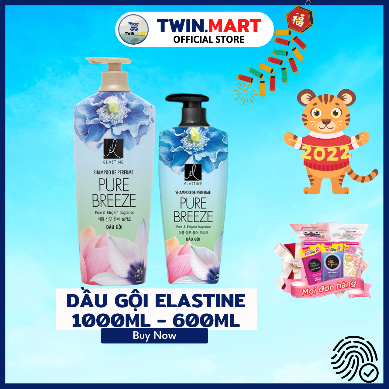 [1000ml - 600ml] DATE XA 2024 TPHCM Dầu gội Elastine hương nước hoa 1000ml - thương hiệu Hàn Quốc - Pure Breeze - chai siêu to
