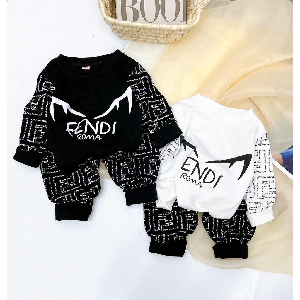 Bộ thu đông bé trai, set bộ quần áo dài tay chất cotton QC in nhiệt lụa FENDDY cho bé