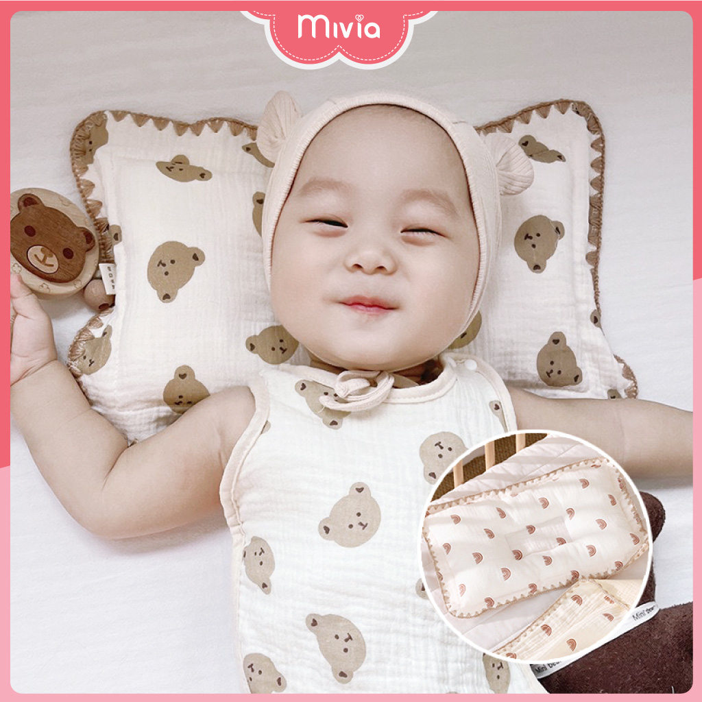 Gối xô cho bé, gối lõm xô Muslin Boona chống méo đầu cho bé