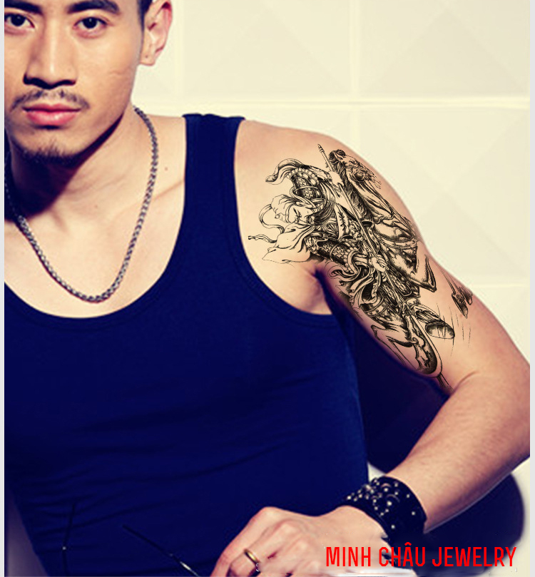 Hình xăm võ thánh quan công cá tính mạnh mẽ cho bạn nam, tattoo dán cực ngầu,miếng dán chống nước,lâu phai lâu mờ