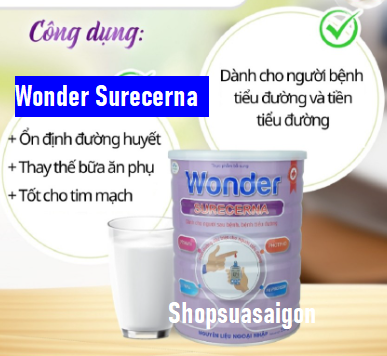 Sữa tiểu đường WONDER SURECERNA dành cho người tiểu đường, ăn uống kém, cần bổ sung dinh dưỡng.