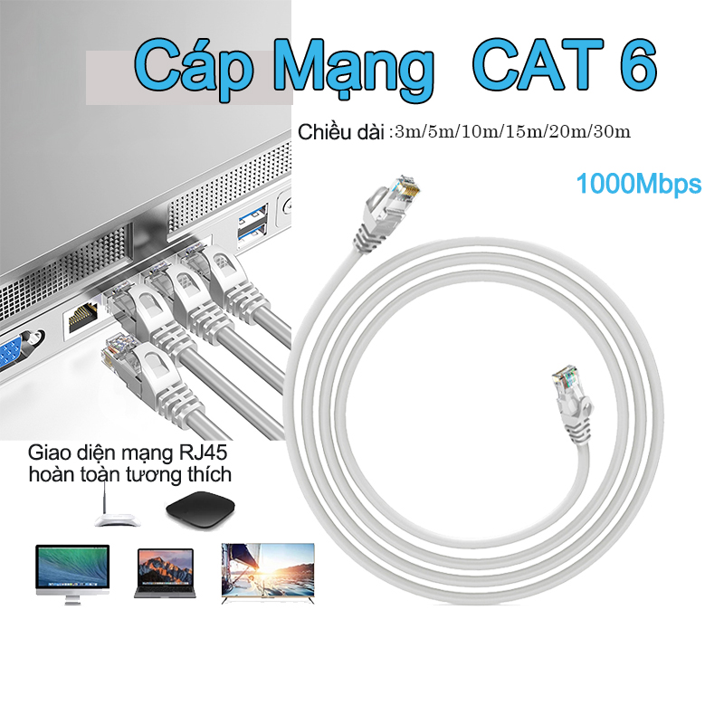 Dây cáp mạng cat6e bấm sẵn 2 đầu 10m 15m 20m 30m - dây cáp mạng lan tốc độ mạng 1000mbps siêu nhanh