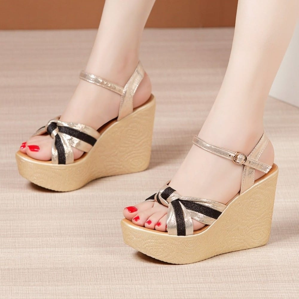 Giày sandal đế xuồng quai chéo phối sọc 10p sang chảnh
