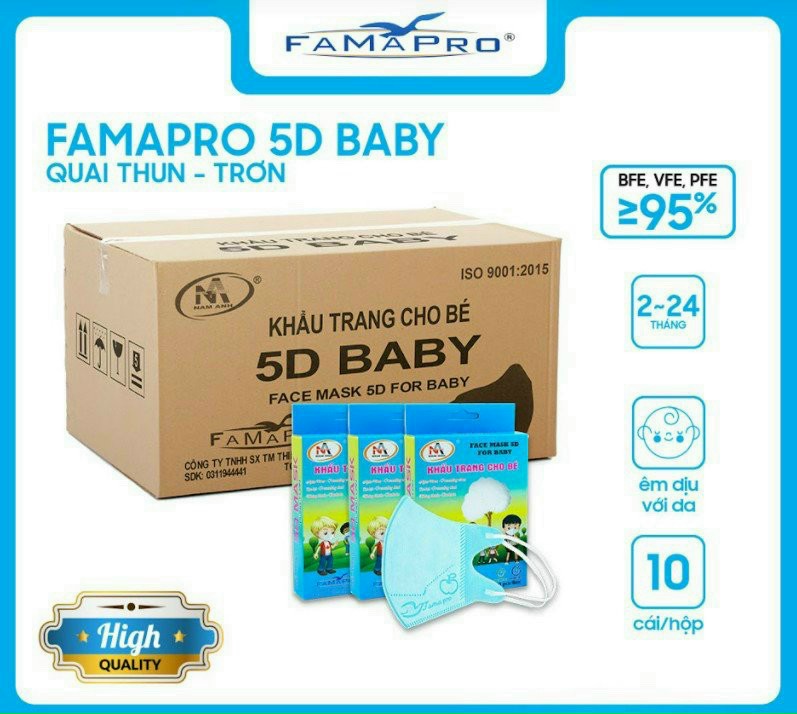 [HÀNG CHÍNH HÃNG] Khẩu trang y tế trẻ em 3 lớp 5D FAMAPRO ( 10 cái / hộp )
