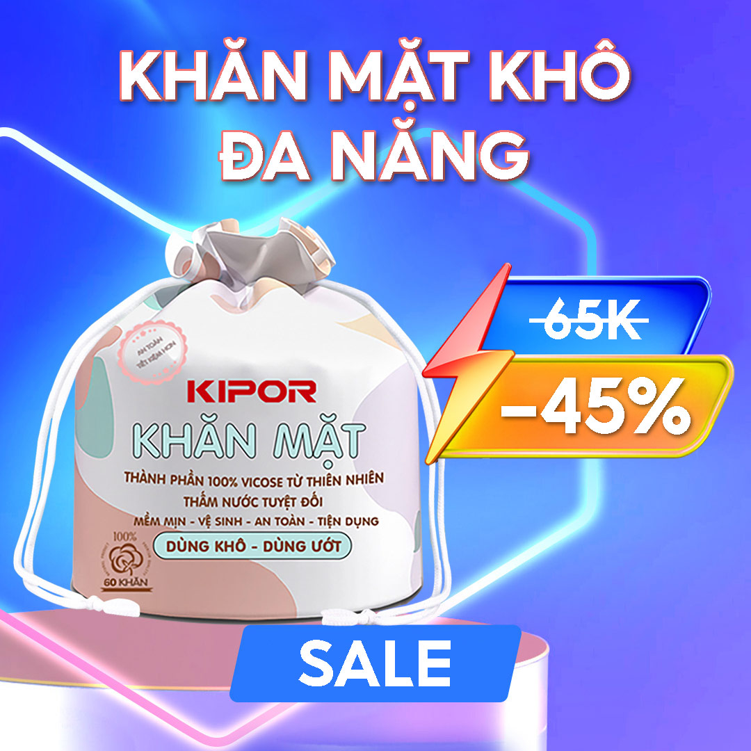 Khăn mặt dùng 1 lần KIPOR đa năng lau khô lau ướt - giấy lau mặt khô dùng một lần tẩy trang spa  60 khăn Hàng chính hãng