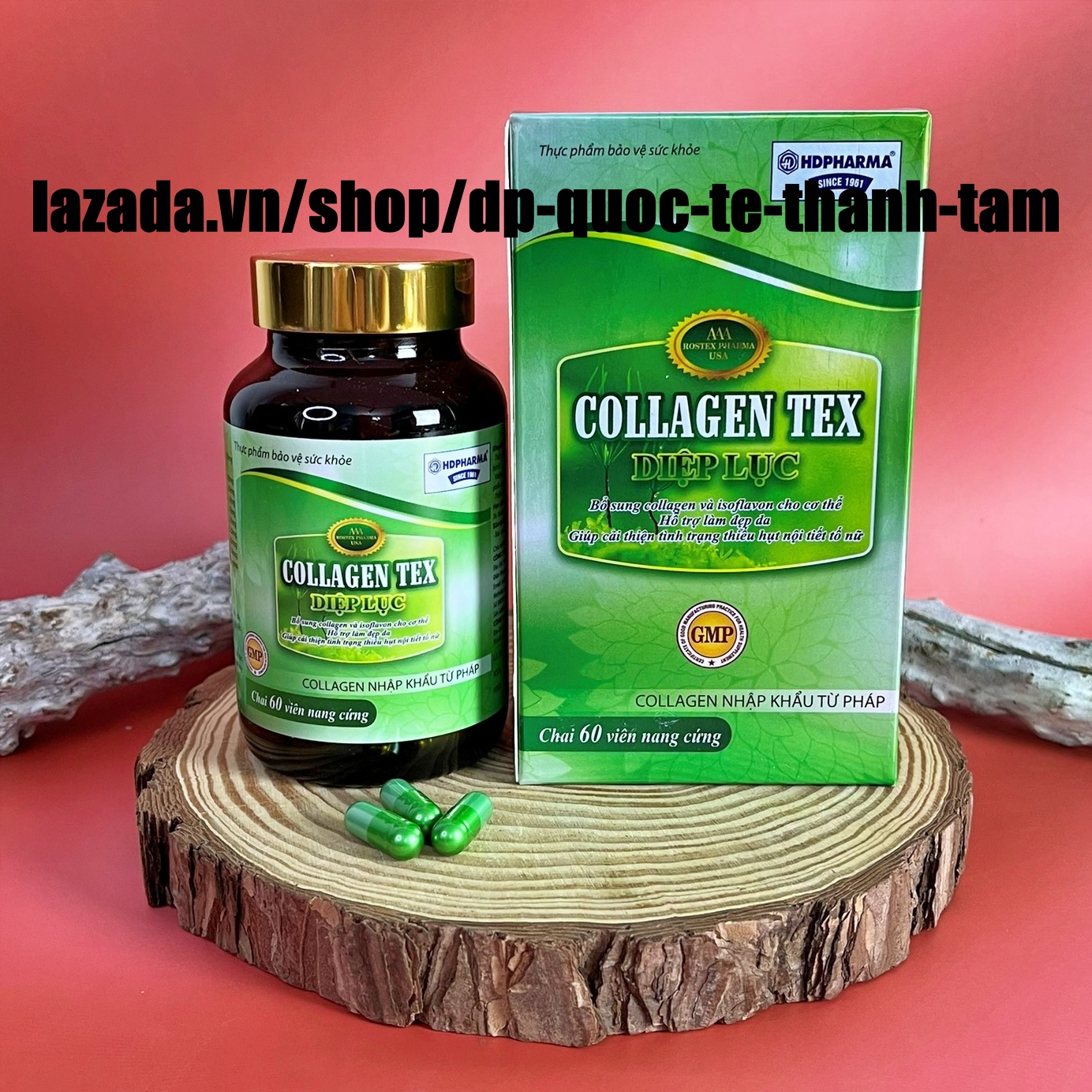 Collagen Diệp Lục TEX hỗ trợ làm đẹp da, trắng sáng da, giảm nám, mờ thâm - Hộp 60 viên