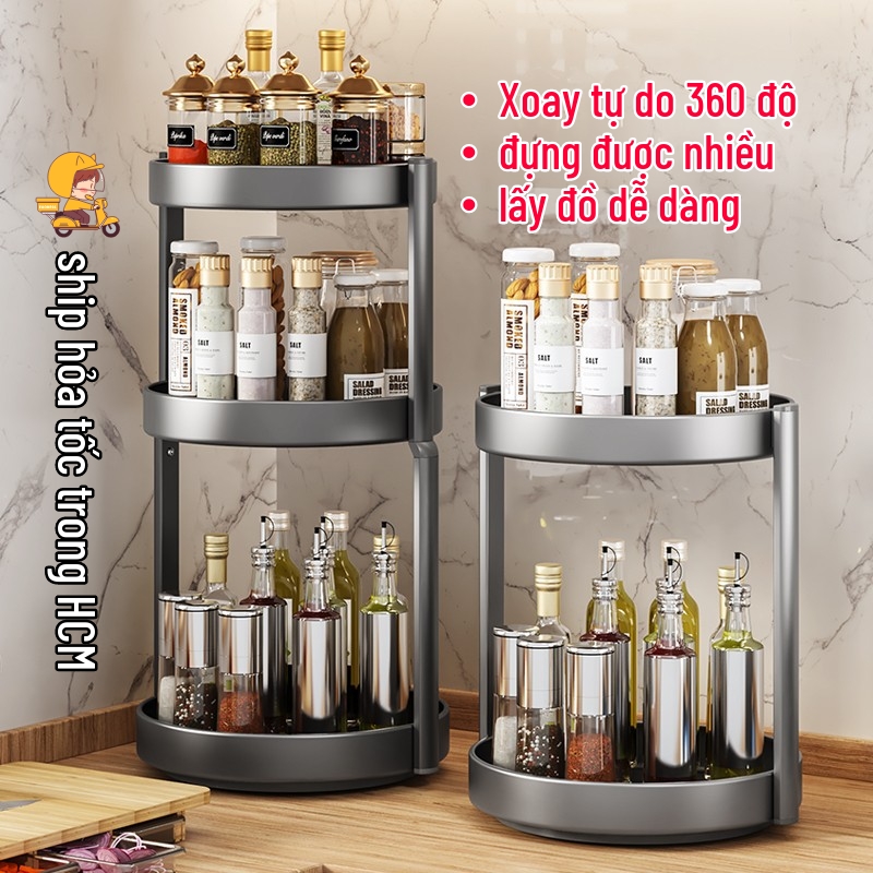 Kệ đựng đồ đa năng gia vị xoay 360 độ thép cao cấp 2 tầng 3 tầng để mỹ phẩm đò ăn
