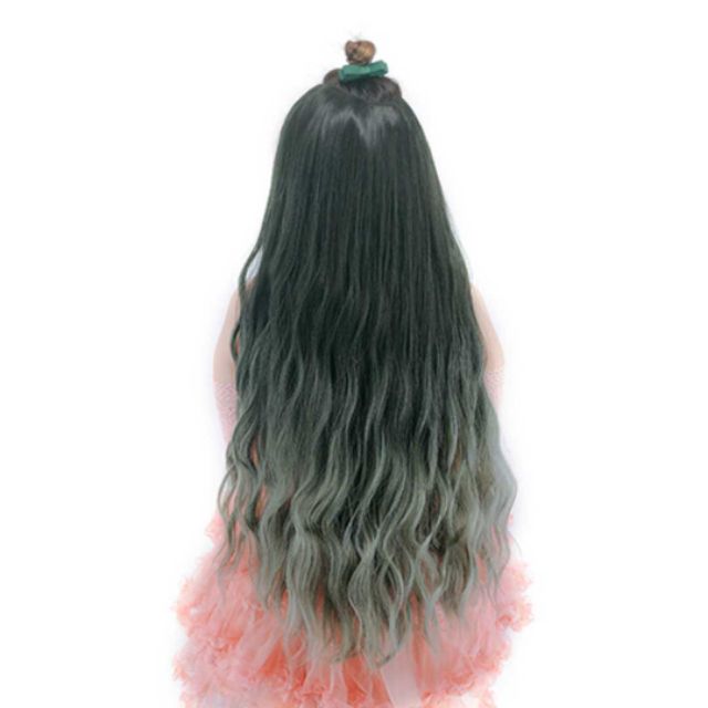 Tóc giả nữ đẹp ❤FREESHIP❤ Tóc kẹp u xoăn 3 trục omber xanh rêu