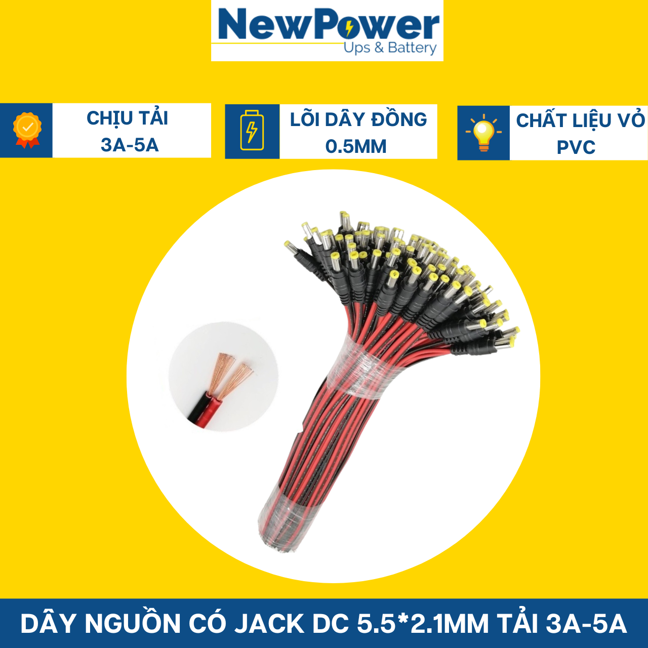 Dây nguồn có jack dc 5.5 chịu tải 3-5a