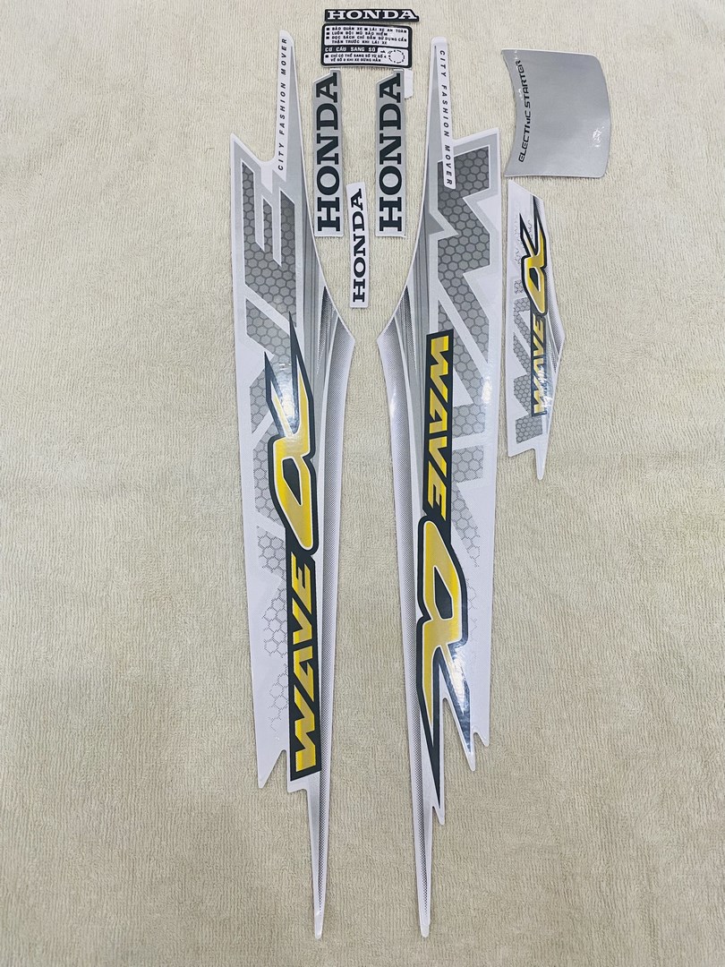Bộ tem decal dán xe máy honda wave a wave anpha đời 2016 màu trắng siêu đẹp