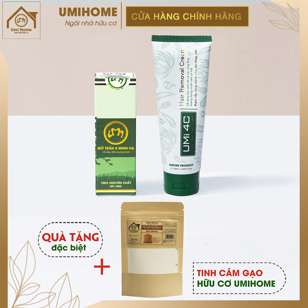 Combo triệt lông chân, tay vĩnh viễn umiskin tại nhà hiệu quả với kem tẩy lông umi 4c và mỡ trăn size lớn 30ml u minh hạ