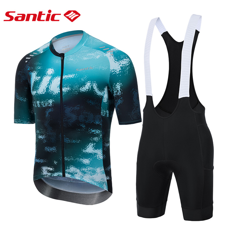 Set Đồ Đạp Xe Santic Men | Áo Jersey + Quần Bib Đệm 4D Coolmax Thoáng Khí Nhanh Khô KM26CT105