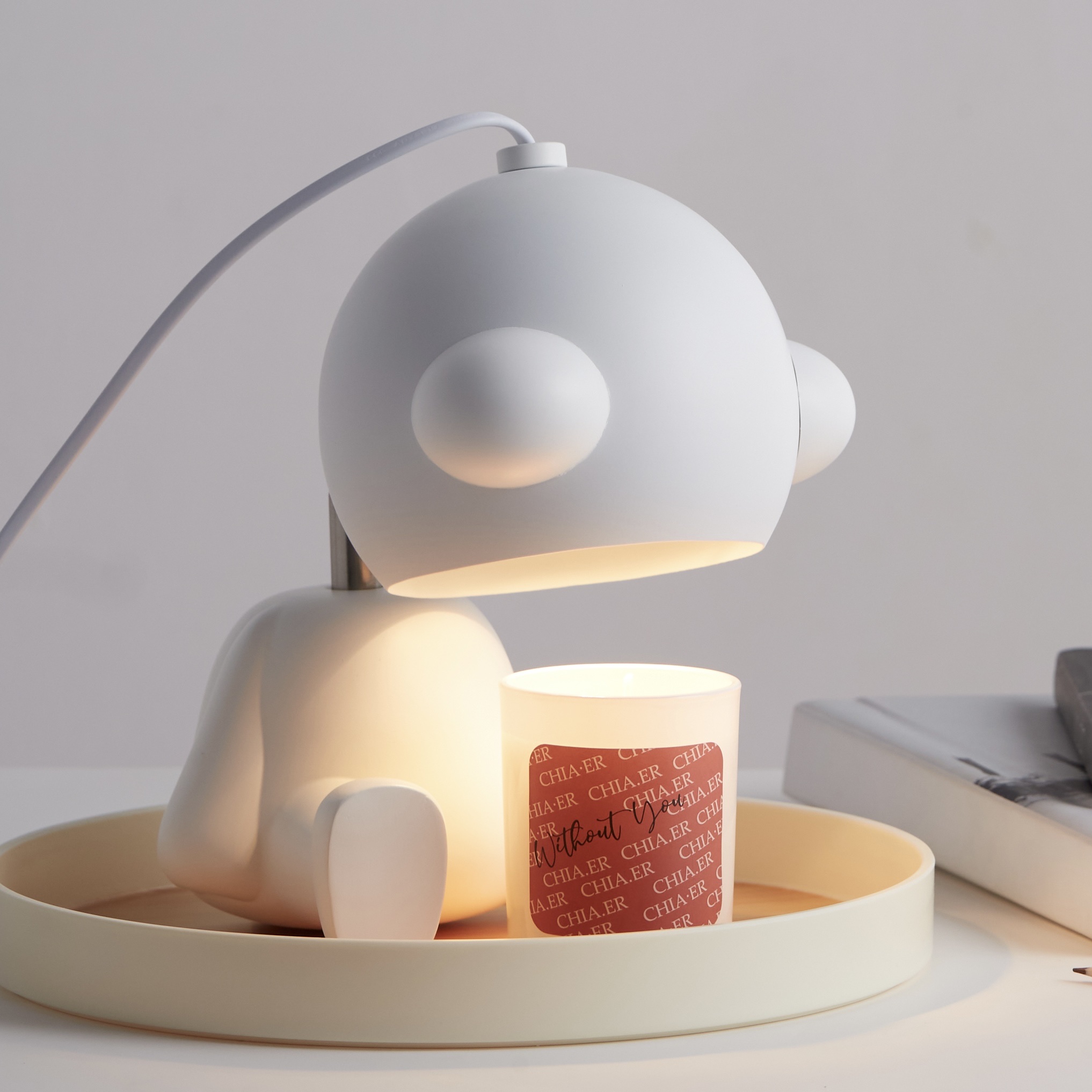 Đèn đốt nến thơm White Bear dễ thương - Đèn đốt nến thơm Chia.kandles