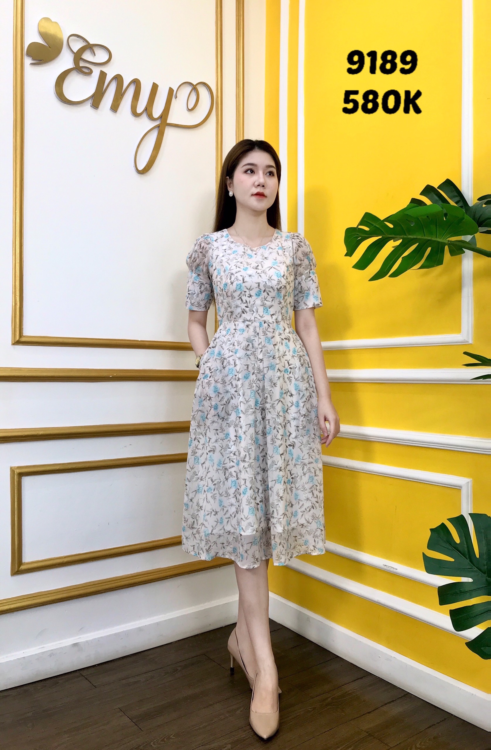 Đầm emy em9189 xoè hoạ tiết hoa