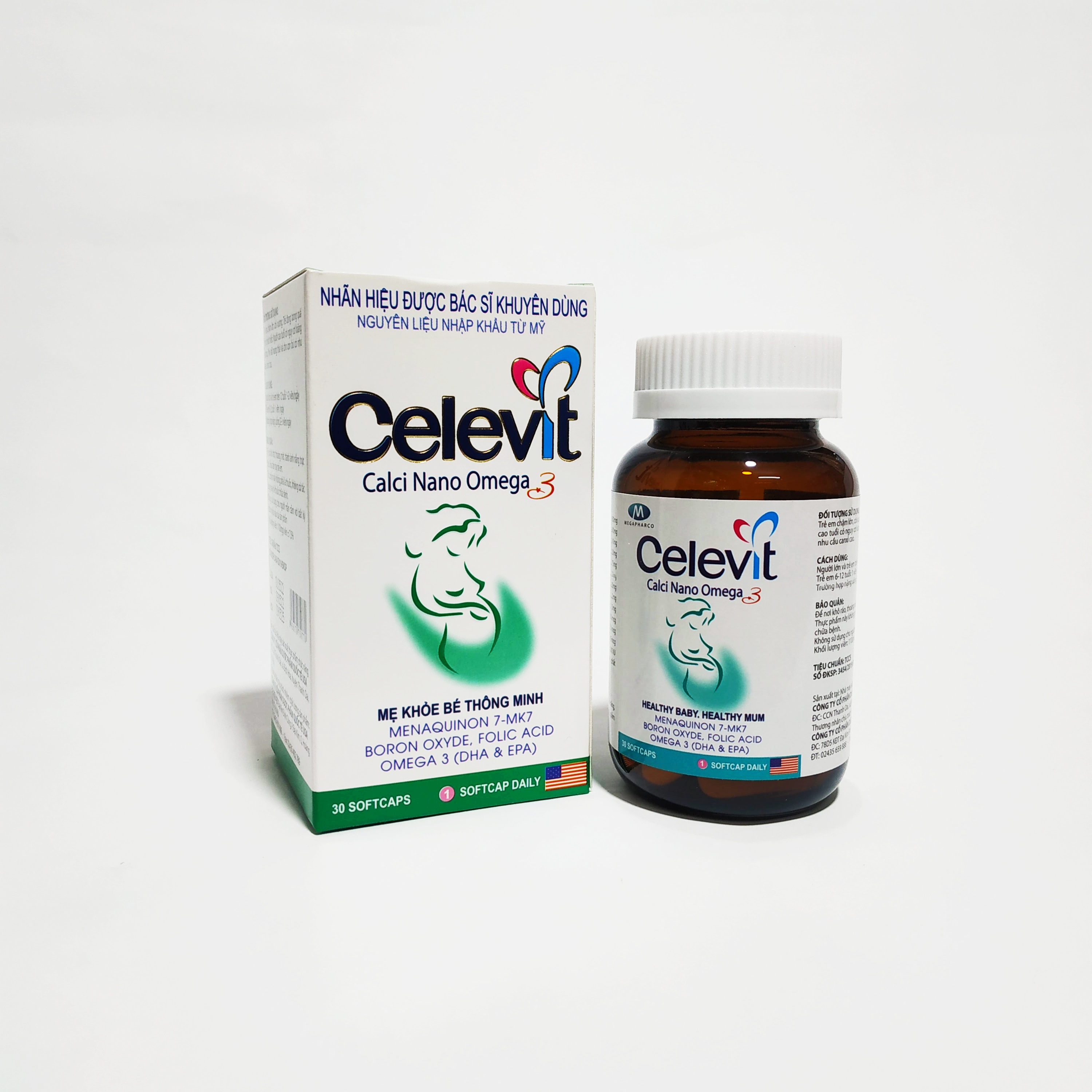 Viên Uống Bổ Sung Canxi Cho Mẹ Bầu Celevit Calcium Nano Omega3 - Giúp Bổ Sung Canxi Hữu Cơ, Canxi Nano, Omega3 - Không Nóng, Không Gây Táo Bón - Ngày Dùng 1 Viên Duy Nhất - Lọ 30 Viên