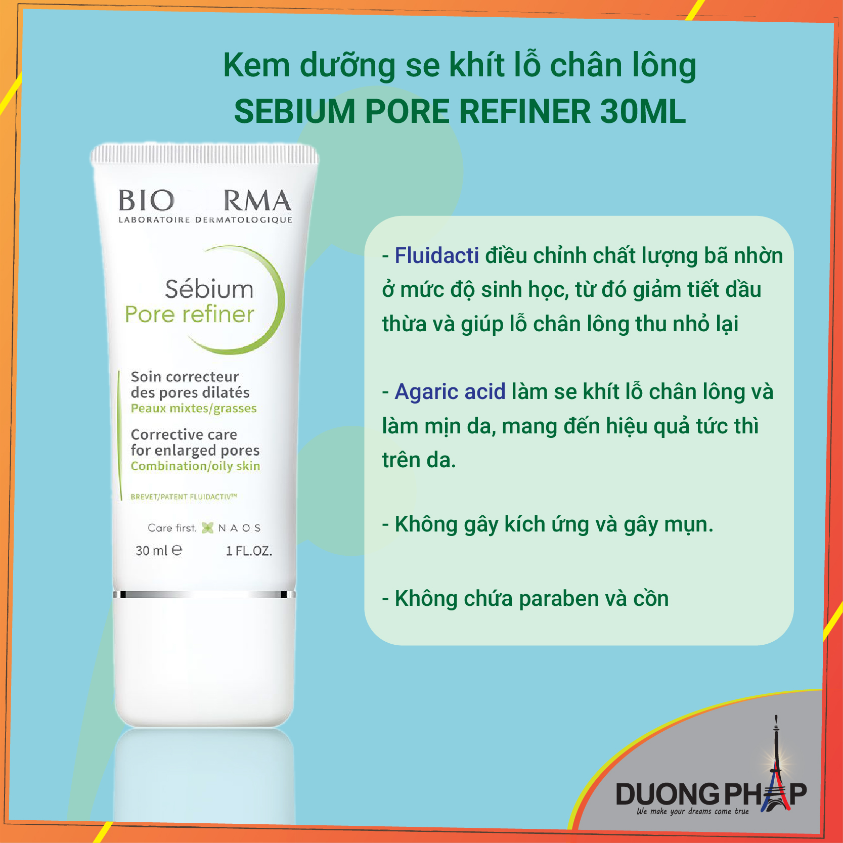 Kem dưỡng kiềm dầu thu nhỏ lỗ chân lông Bioderma Sebium Pore Refiner 30ml