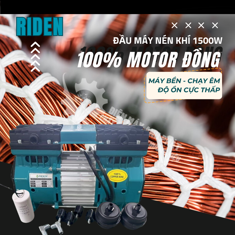 Đầu máy nén khí 1500w 1800W tua nhanh 2850v/phút, sạc nhanh, CS thực, motor Đồng không dầu, hiệu RIDEN
