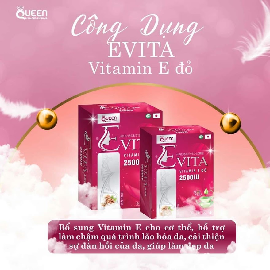 (Combo 2 Hộp 60 viên) Hộp đựng Viên Uống Sáng Đẹp Da Evita Vitamin E Đỏ 2500IU ( Hộp 30 Viên )