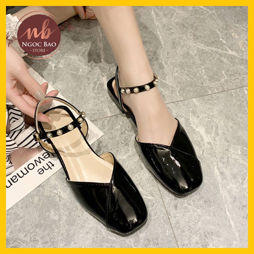 Giày sandal nữ bít mũi quai cài đính ngọc cực xinh, giày sandal búp bê nữ đẹp HOT 2023 - 2