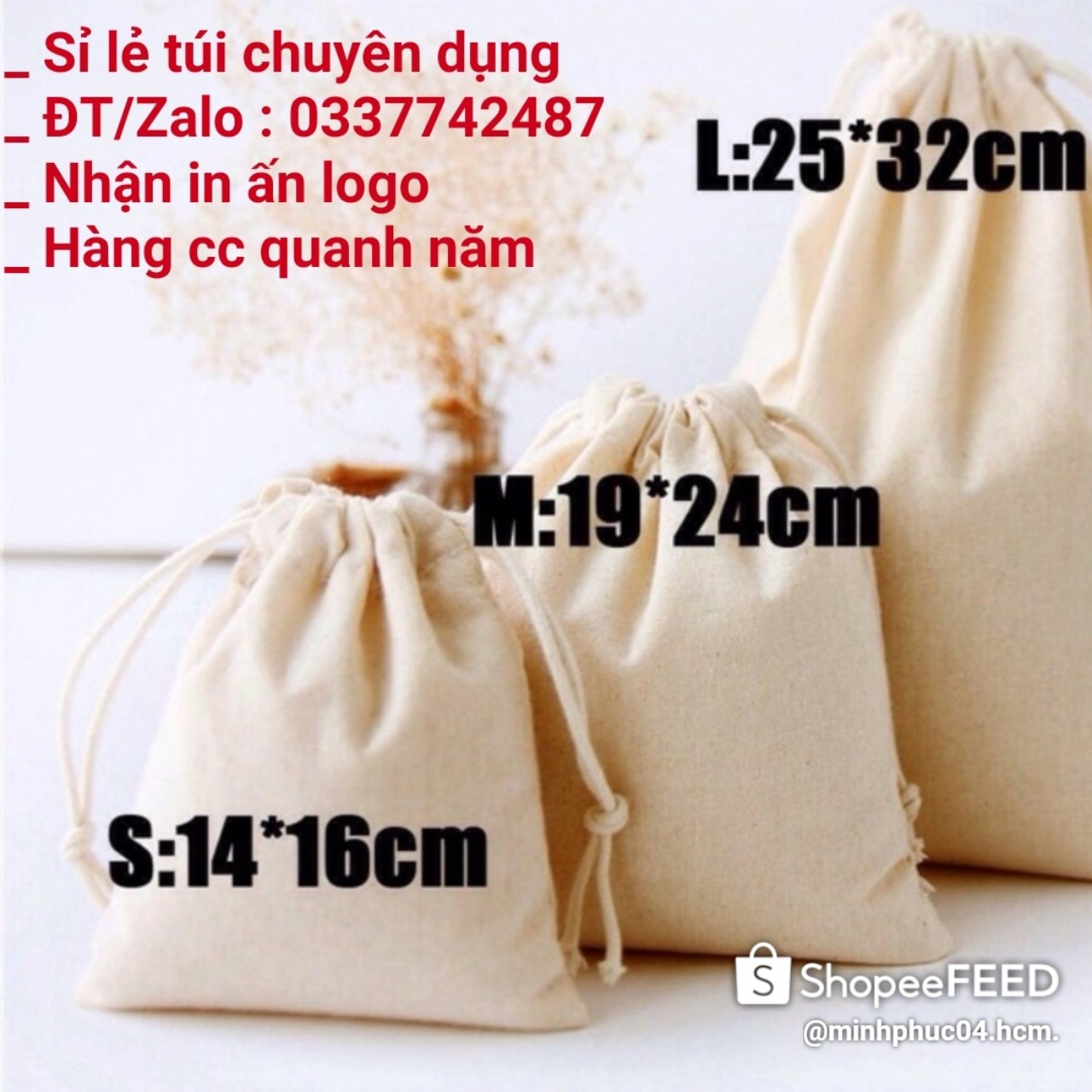 [HCM]Túi vải cotton mộc đựng đồ tiện ích (thực phẩm qùa tặng....)