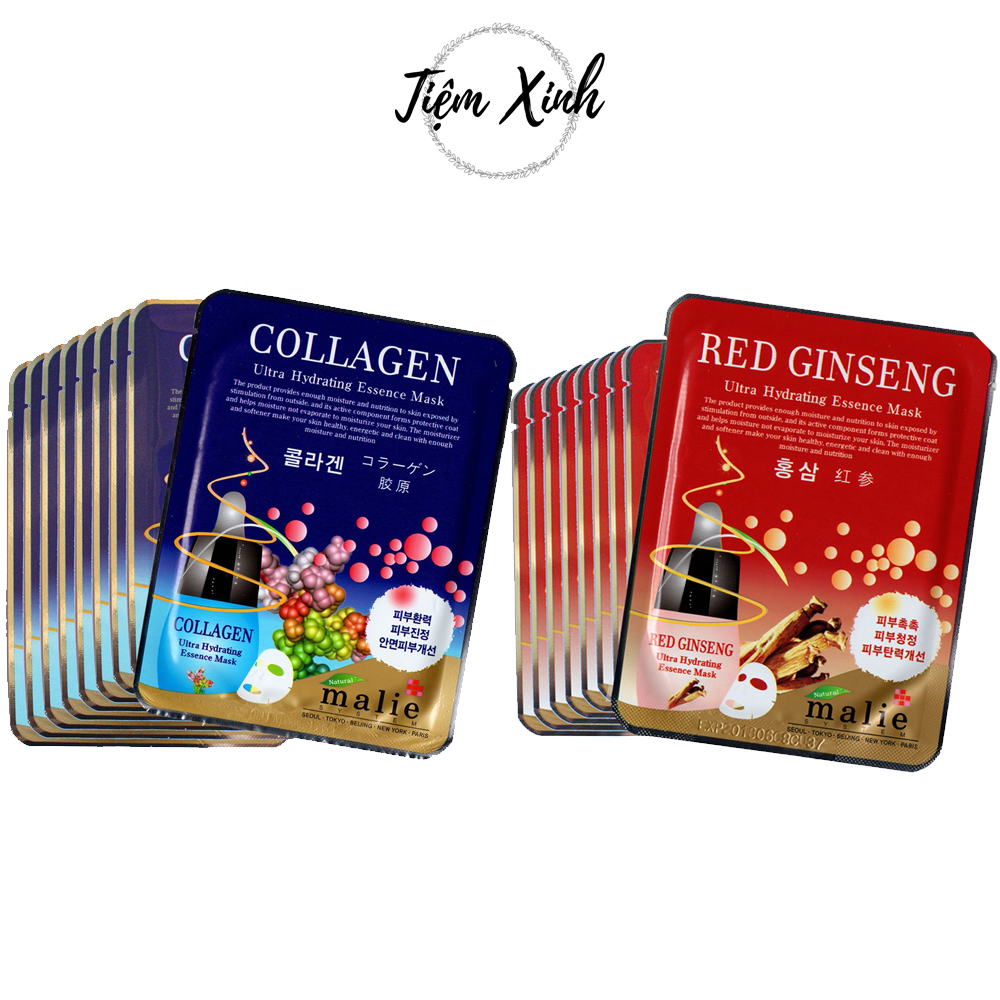 Mặt nạ Collagen Nhân Sâm Malie Hàn Quốc Bộ 10 mặt nạ dưỡng da, ngừa lão hóa