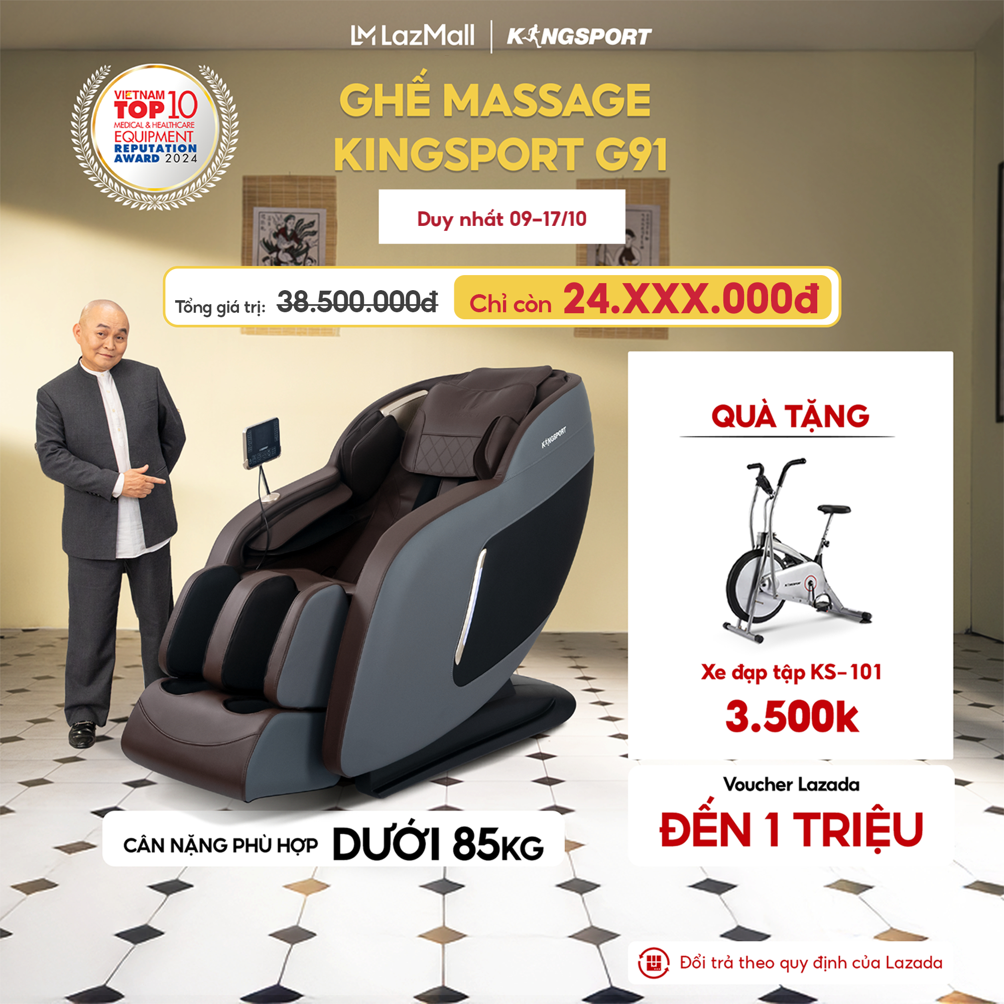 CHỈ GIAO MIỀN NAM | Ghế massage KINGSPORT G91 cao cấp con lăn 3D với 15 bài tập, chế độ quét cơ thể thông minh, túi khí massage chân cao