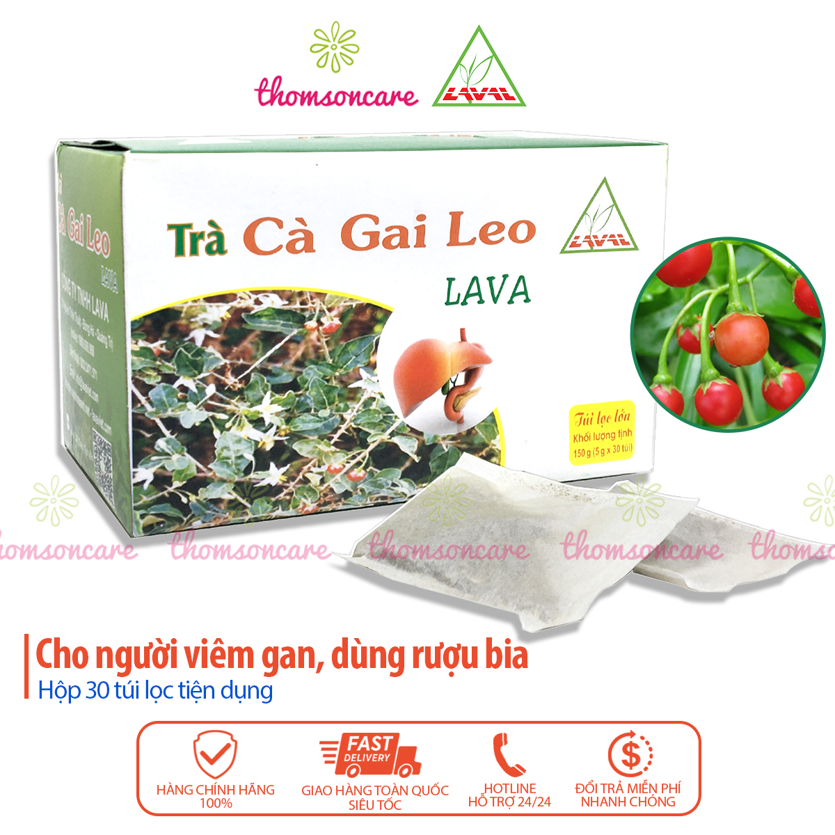 Trà cà gai leo Lava Hộp 30 gói túi lọc - hỗ trợ giải độc mát gan bổ gan giảm mệt mỏi
