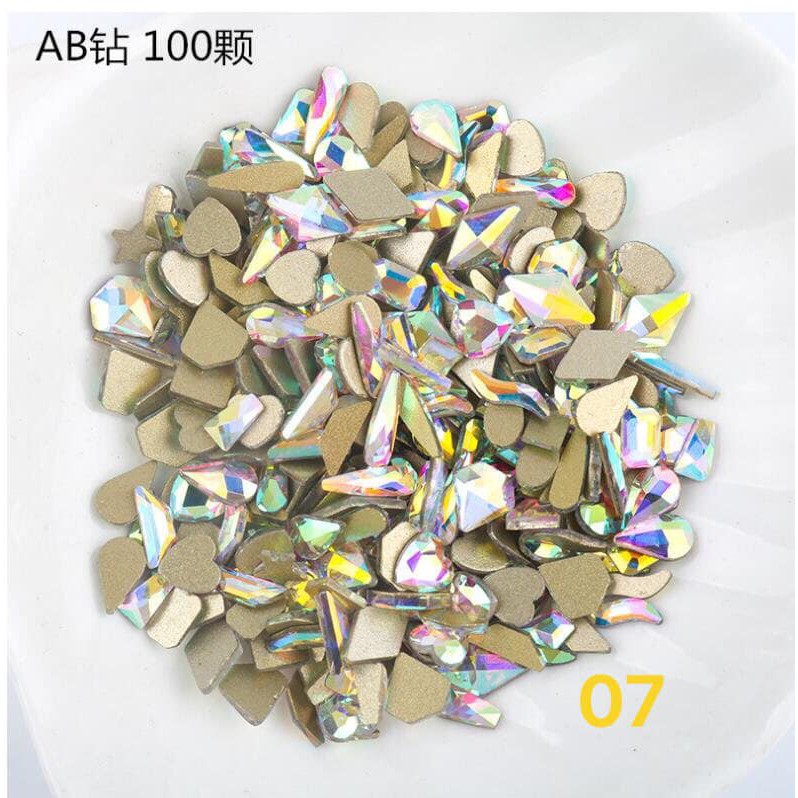 Đá khối chân bằng mix size 100 viên, trắng, ab, vàng