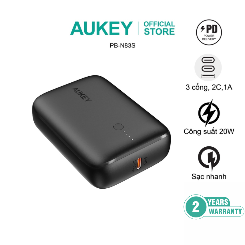 Pin Sạc Dự Phòng Aukey PB-N83S 10000mAH Sạc Nhanh 20W - 2 Cổng PD Nhỏ Gọn - Hàng Chính Hãng
