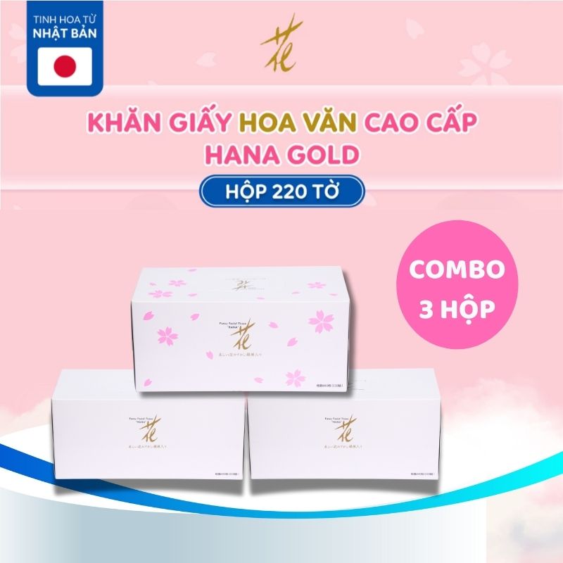 [VOUCHER 30%] Combo 3 Khăn giấy Hana Gold hộp 220 tờ 2 lớp